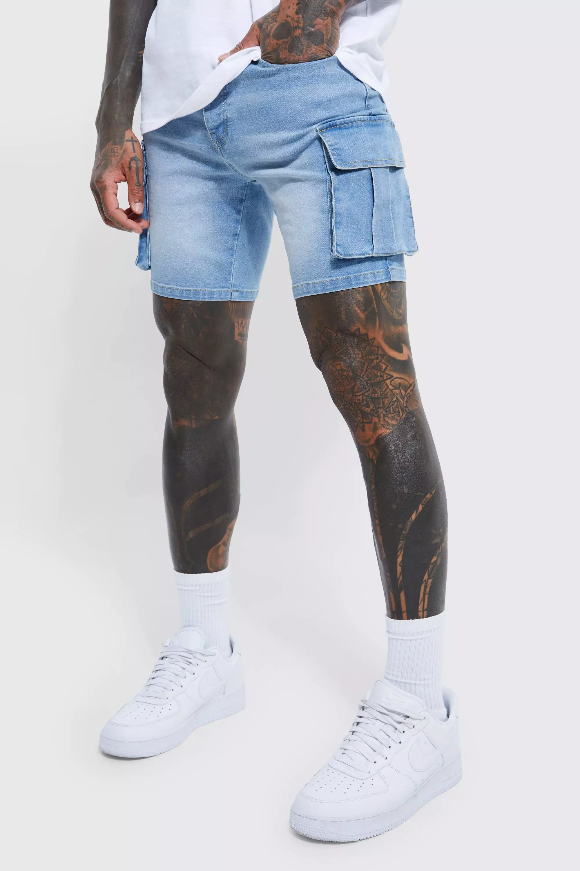 Mens skinny stretch shorts clearance